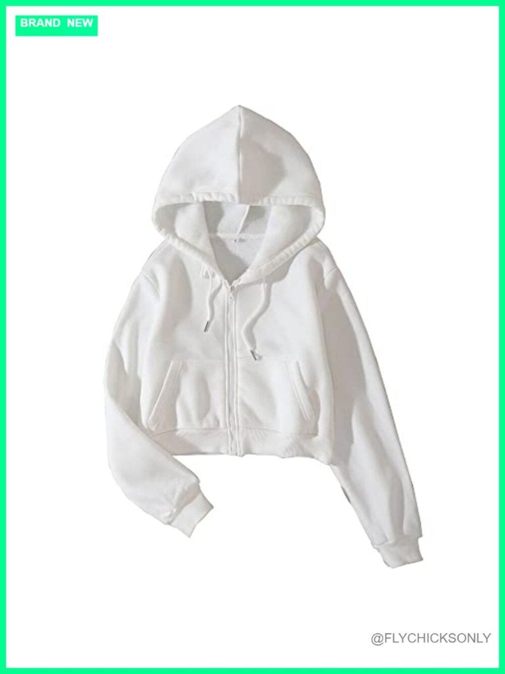 Fleece Full Zip Crop Hoodie Drawstring Hooded Sweatshirt with Pockets